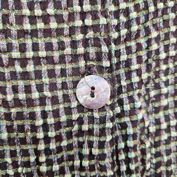 Match Point Seersucker Gingham Plaid Button Up Top Womens Size M Boxy Lagenlook - Picture 7 of 11